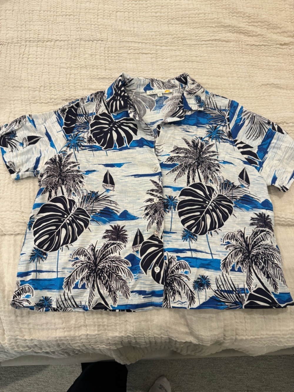 C&C California Blue Black Palm Print Top